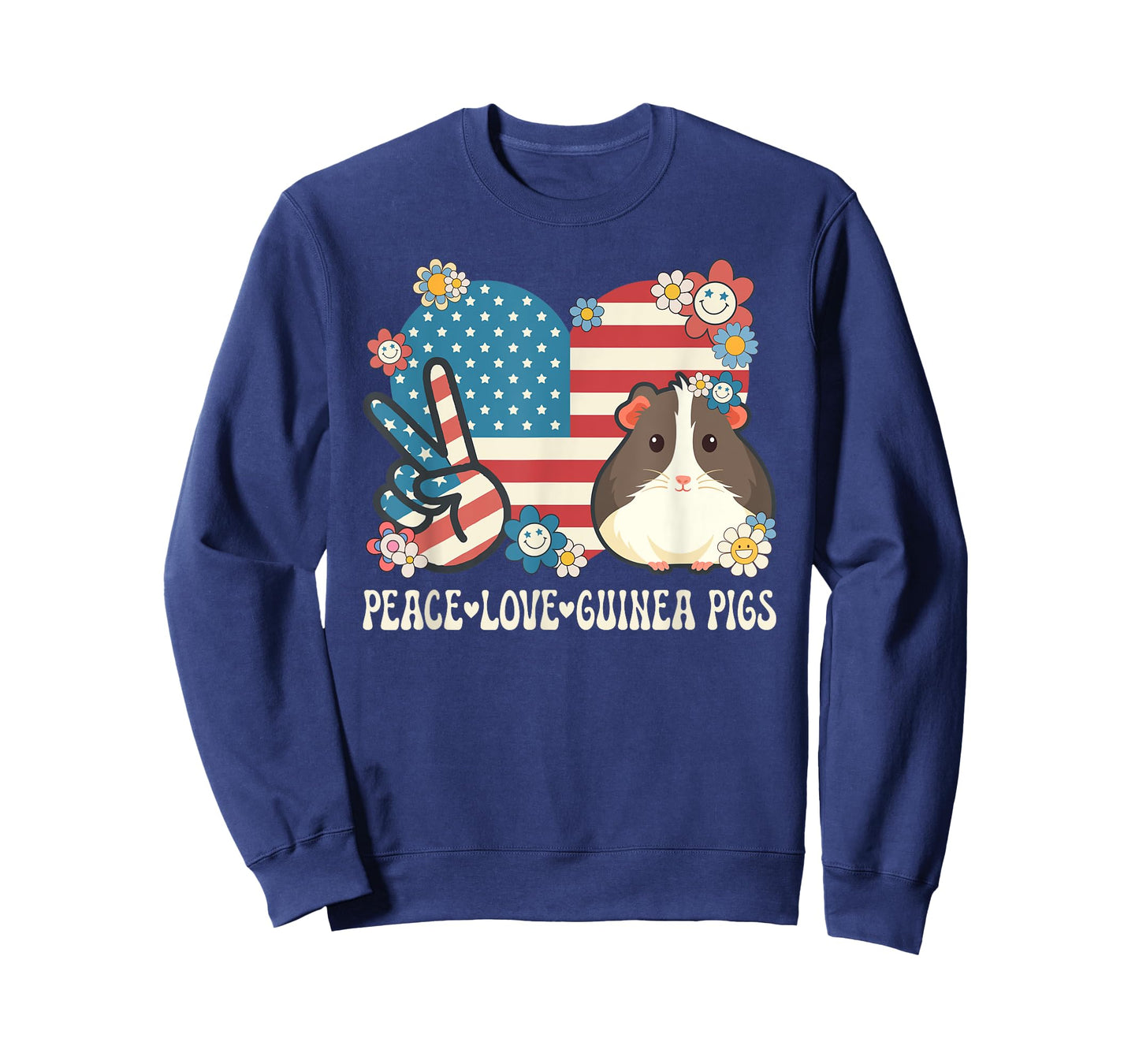 Peace Love Guinea Pigs American Flag Patriotic Guinea Pig T-Shirt