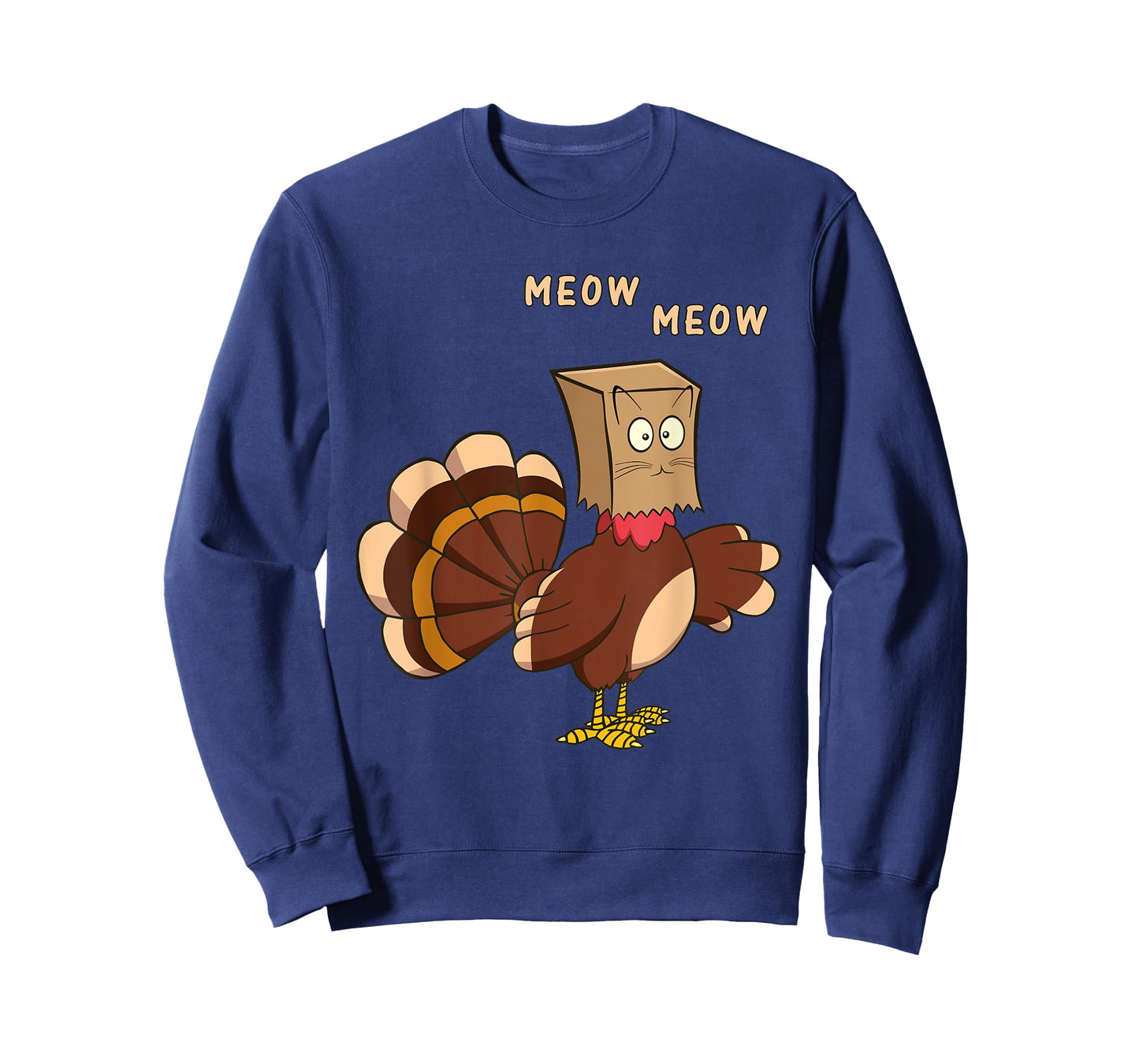Thanksgiving Cat Funny Fake Cat Meow Thanksgiving Turkey Men Women Girls Kids T-Shirt