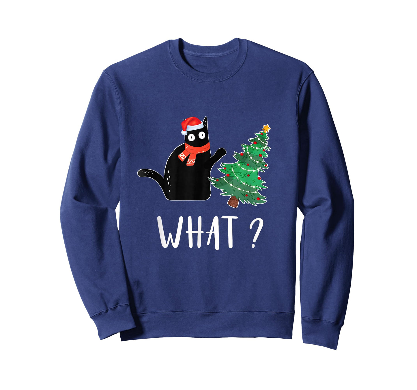 Funny Black Cat Pushing Christmas Tree Over Cat What T-Shirt