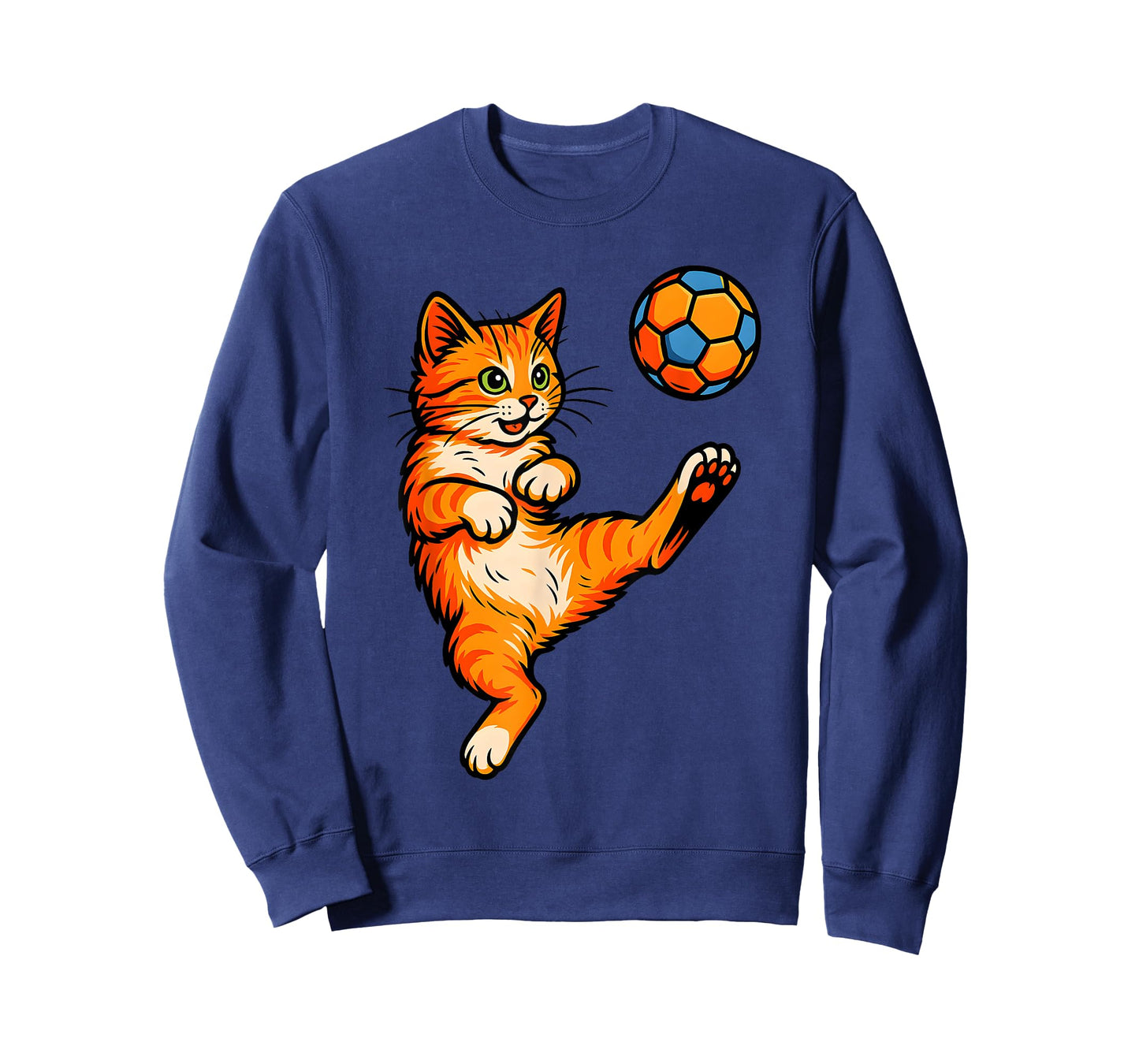 Funny Cute Orange Cat Playing Soccer Cartoon Illustration T-Shirt for Men Women Kids