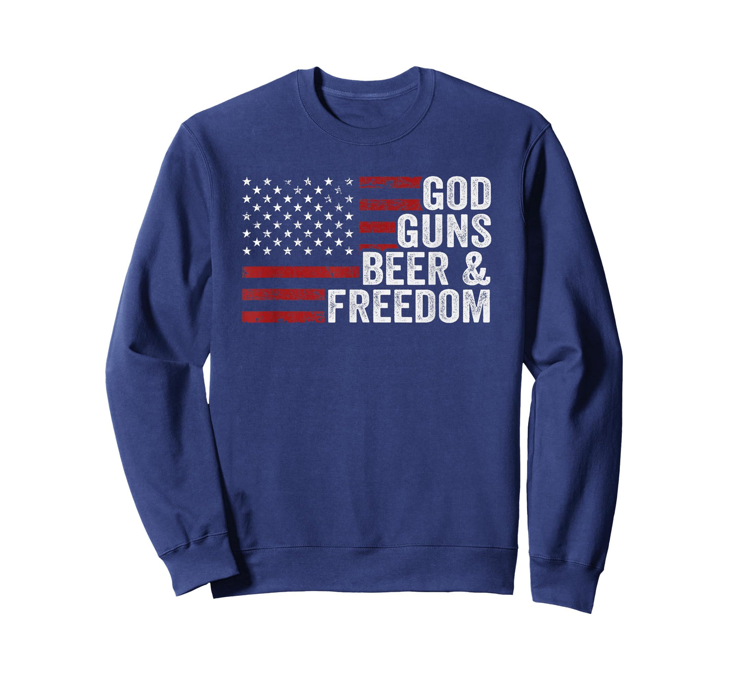 GOD GUNS BEER & FREEDOM - Funny Drinking Gun USA Flag T-Shirt