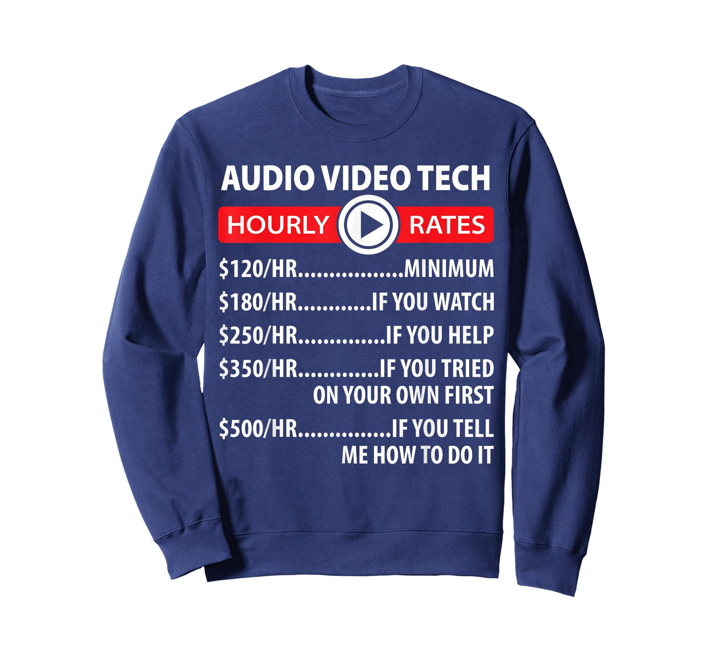 Audio Video Tech Hourly Rates Joke Shirt Funny A/V Installer T-Shirt