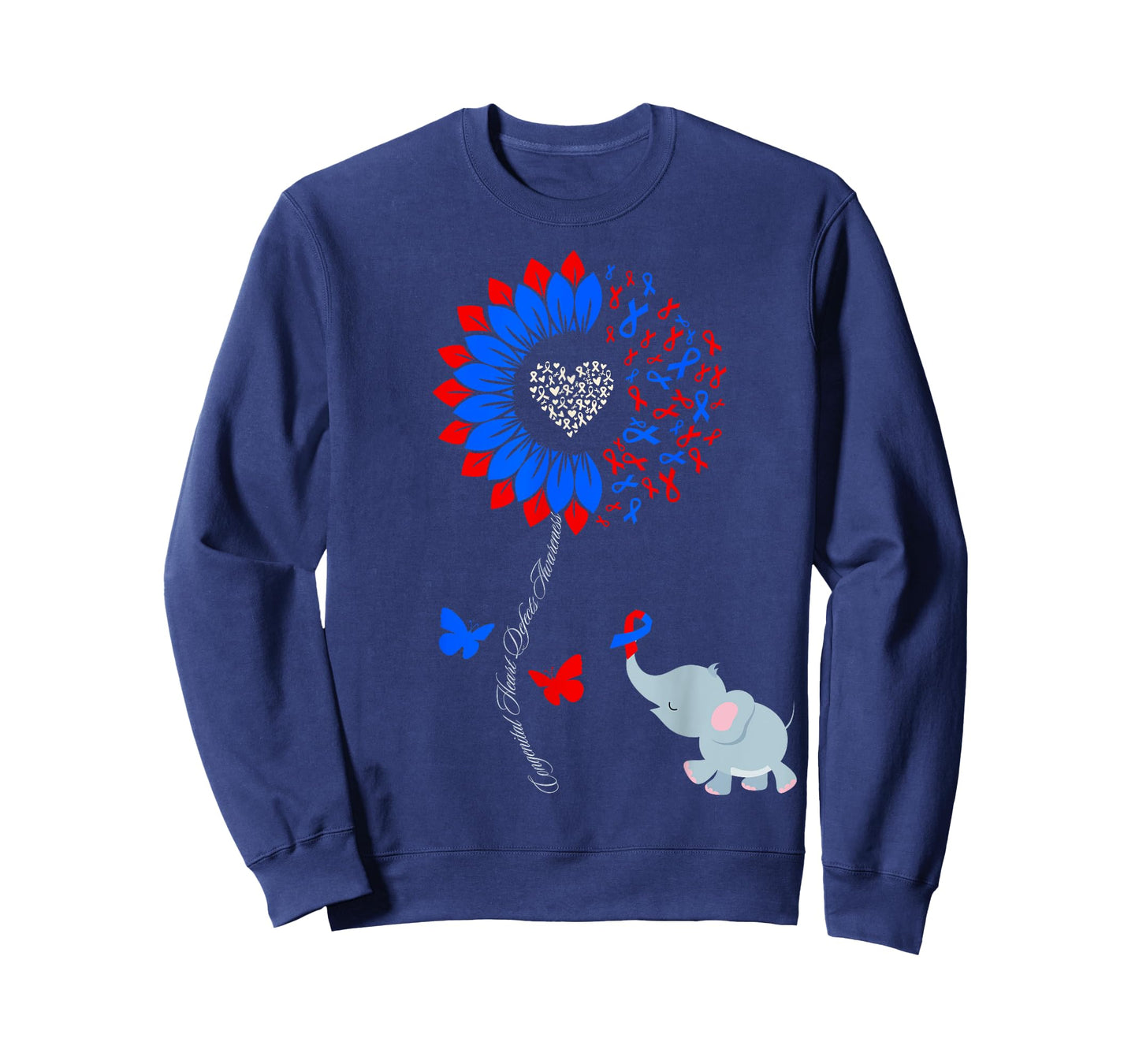 Congenital Heart Defects Awareness Sunflower Elephant T-Shirt
