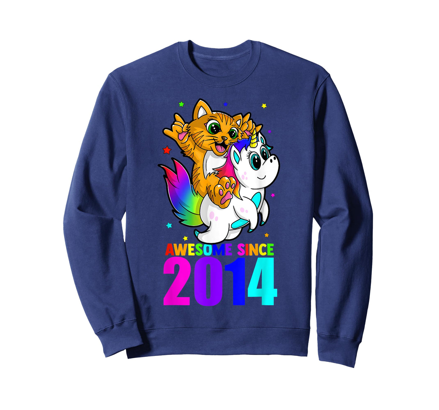 Awesome Since 2014 Unicorn Cat Birthday Girl Boys Cute Kids T-Shirt