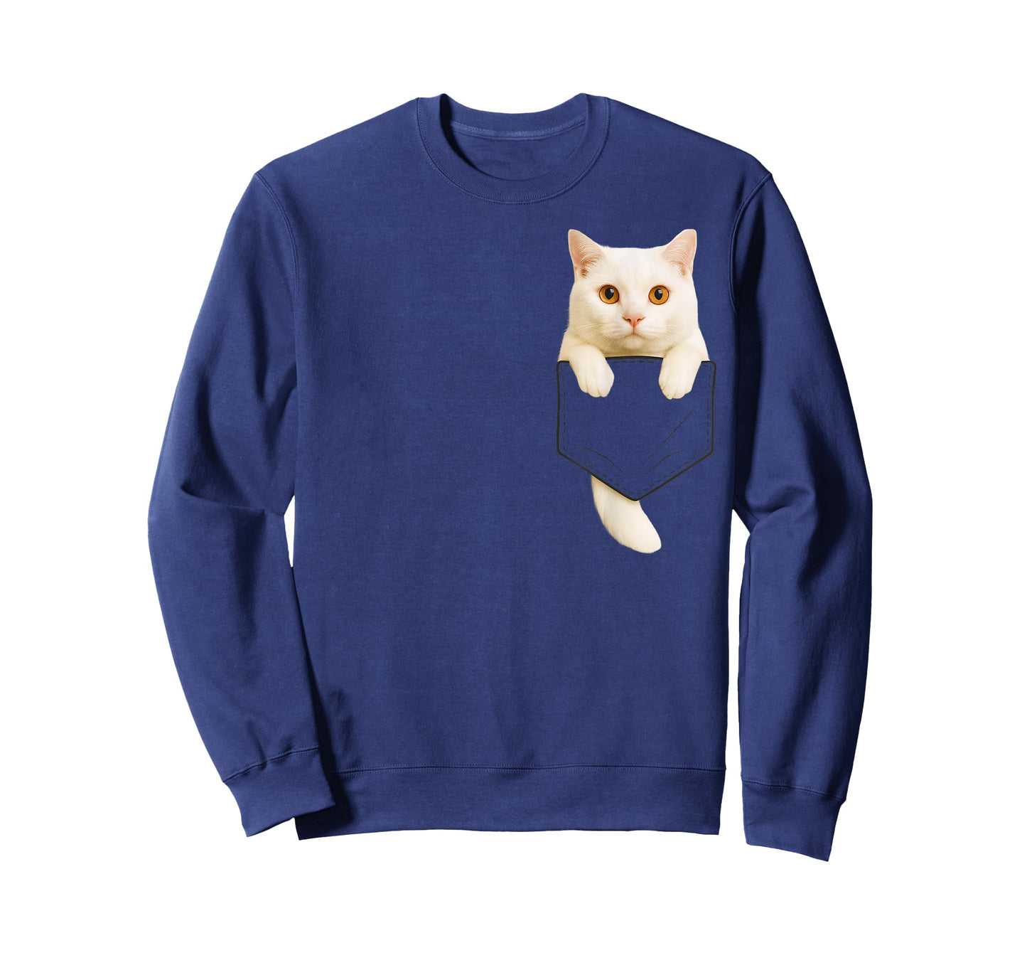Cute White Cat Pocket Funny Gifts Cat Mom Cat Dad Cat Lover T-Shirt