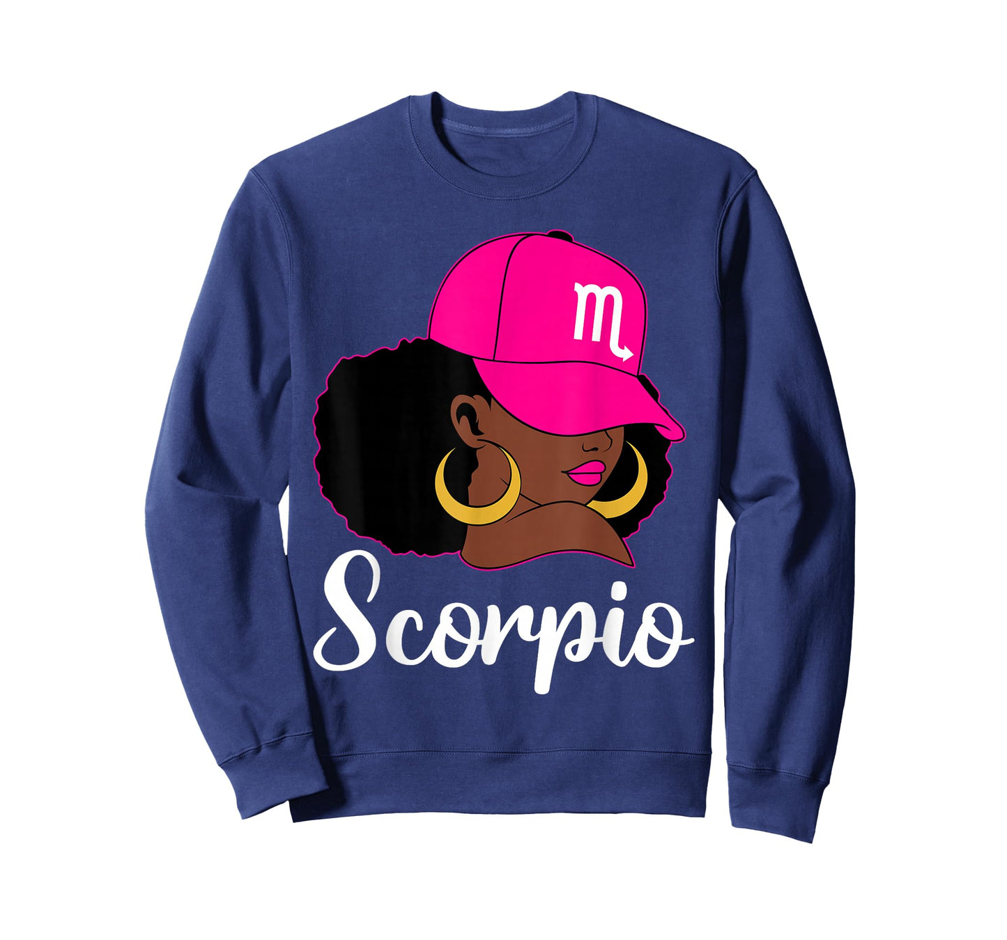 Scorpio Black Girl Pink Cap Zodiac Birthday Afro Woman T-Shirt