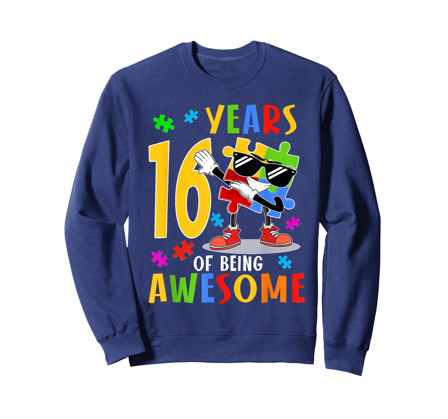 16 Years Of Being Awesome Birthday Dabbing Autism Puzzle T-Shirt