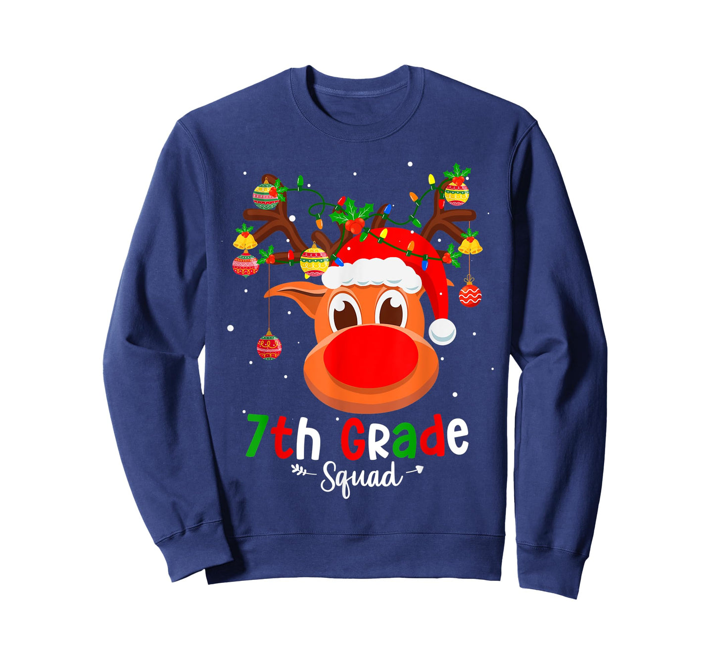 7th Grade Squad Plaid Reindeer Santa Hat Teacher Christmas Men Women Kids T-Shirt