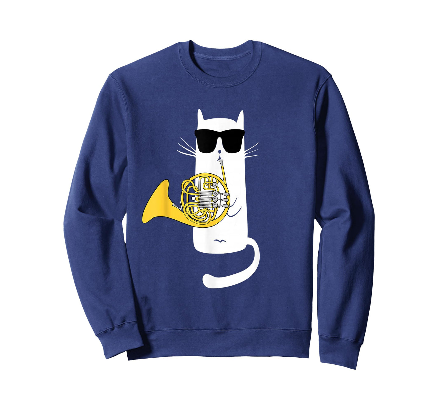Funny Cat Wearing Sunglasses Playing French Horn T-Shirt