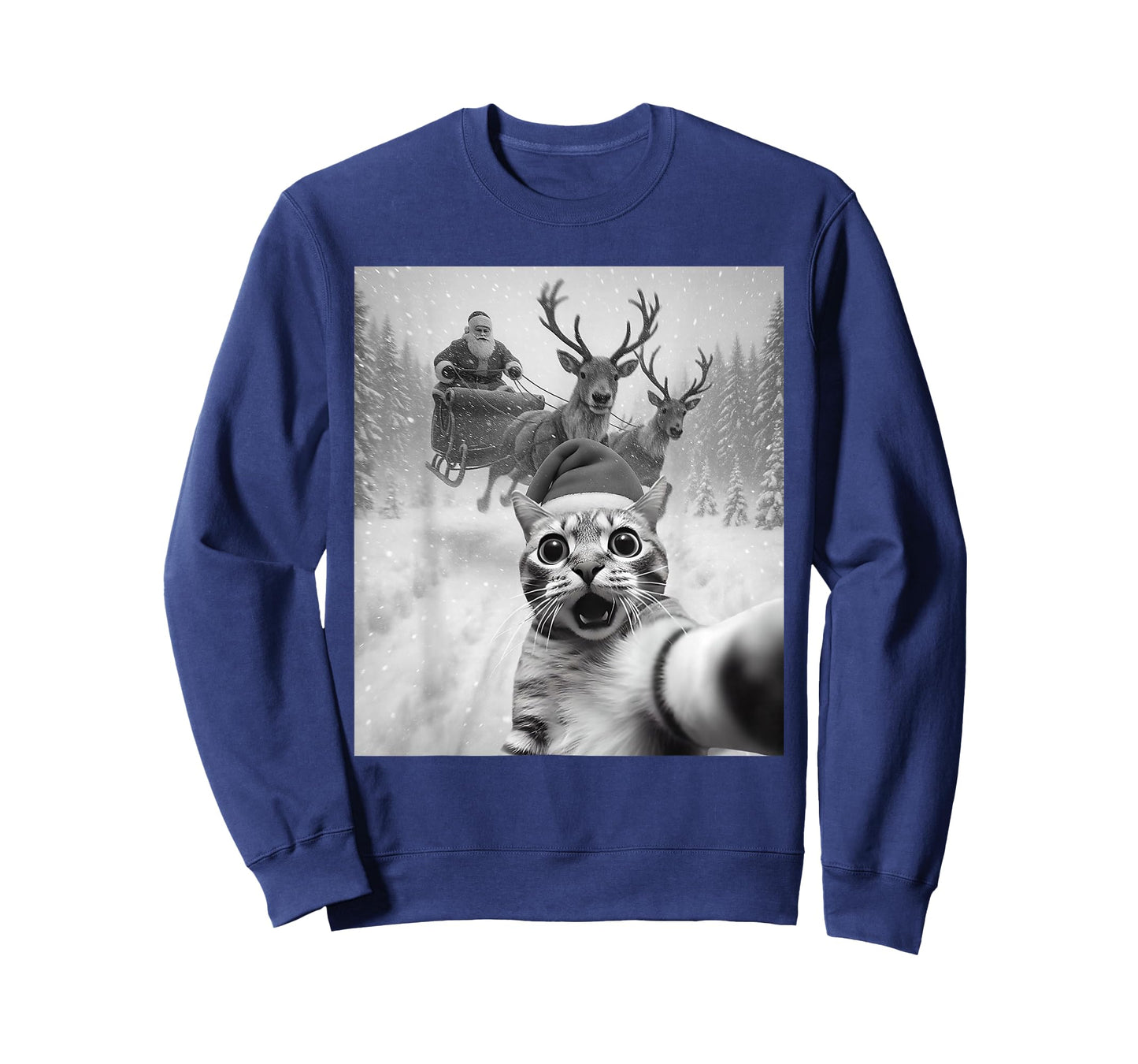 Funny Cat Selfie Santa Merry Christmas Xmas Pajamas Holiday T-Shirt