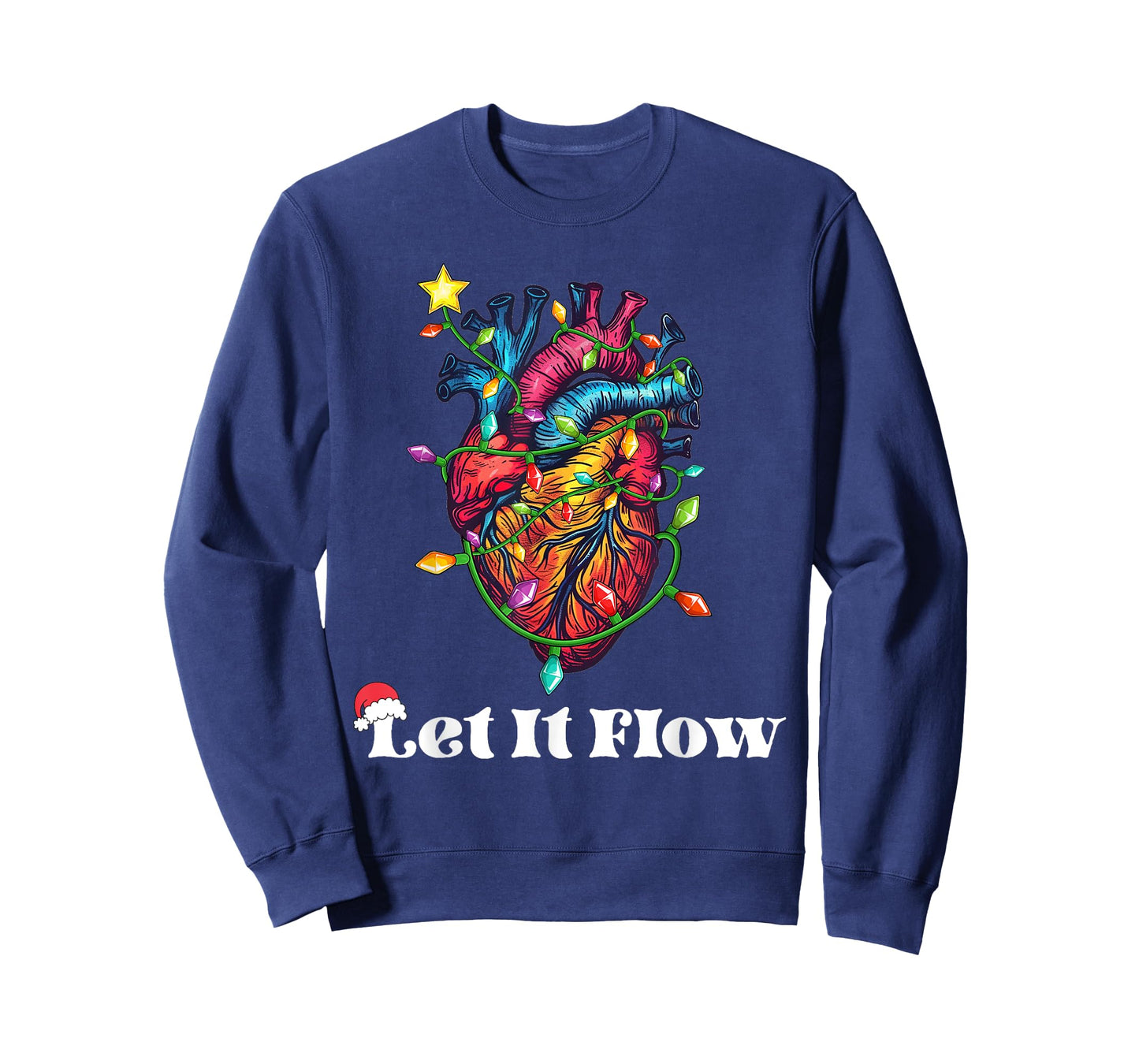 Funny Let It Flow Anatomy Heart Cardiac Nurse Santa Hat Xmas T-Shirt