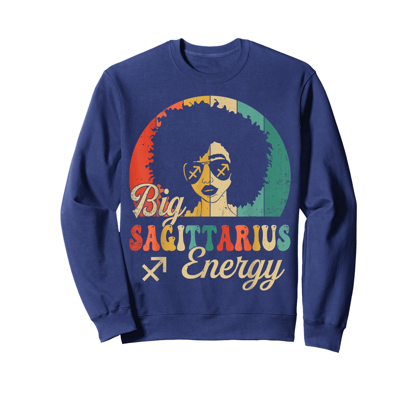 Big Sagittarius Energy Afro Woman Retro Sunset Zodiac Sign T-Shirt