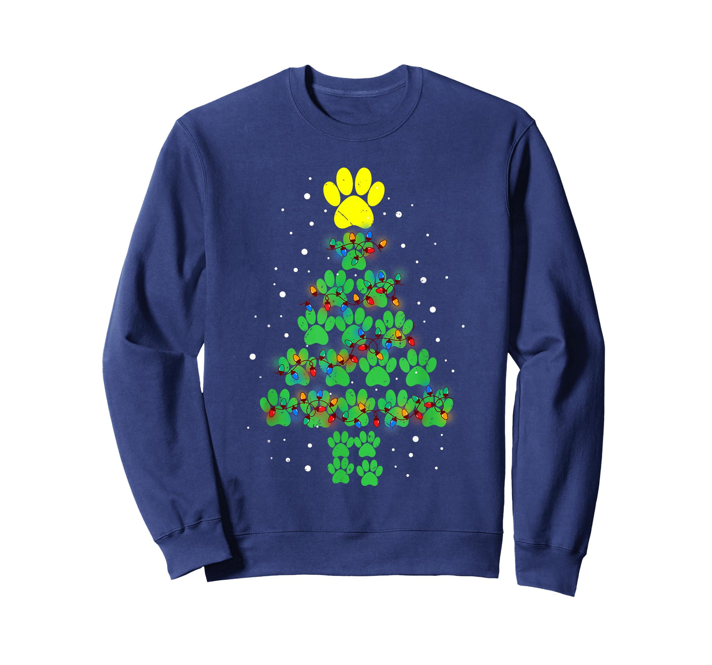 Paw Print Merry Christmas Tree Lights Dog or Cat Meow Xmas T-Shirt