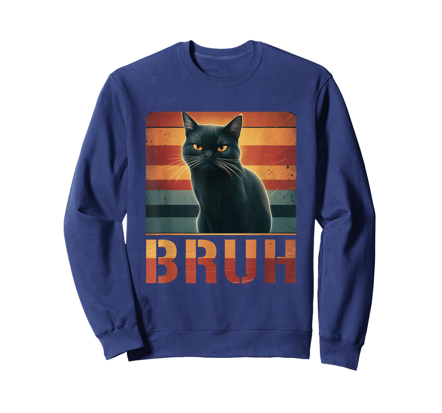 Vintage Sunset Funny Black Cat Bruh Meme Pet Animal T-Shirt
