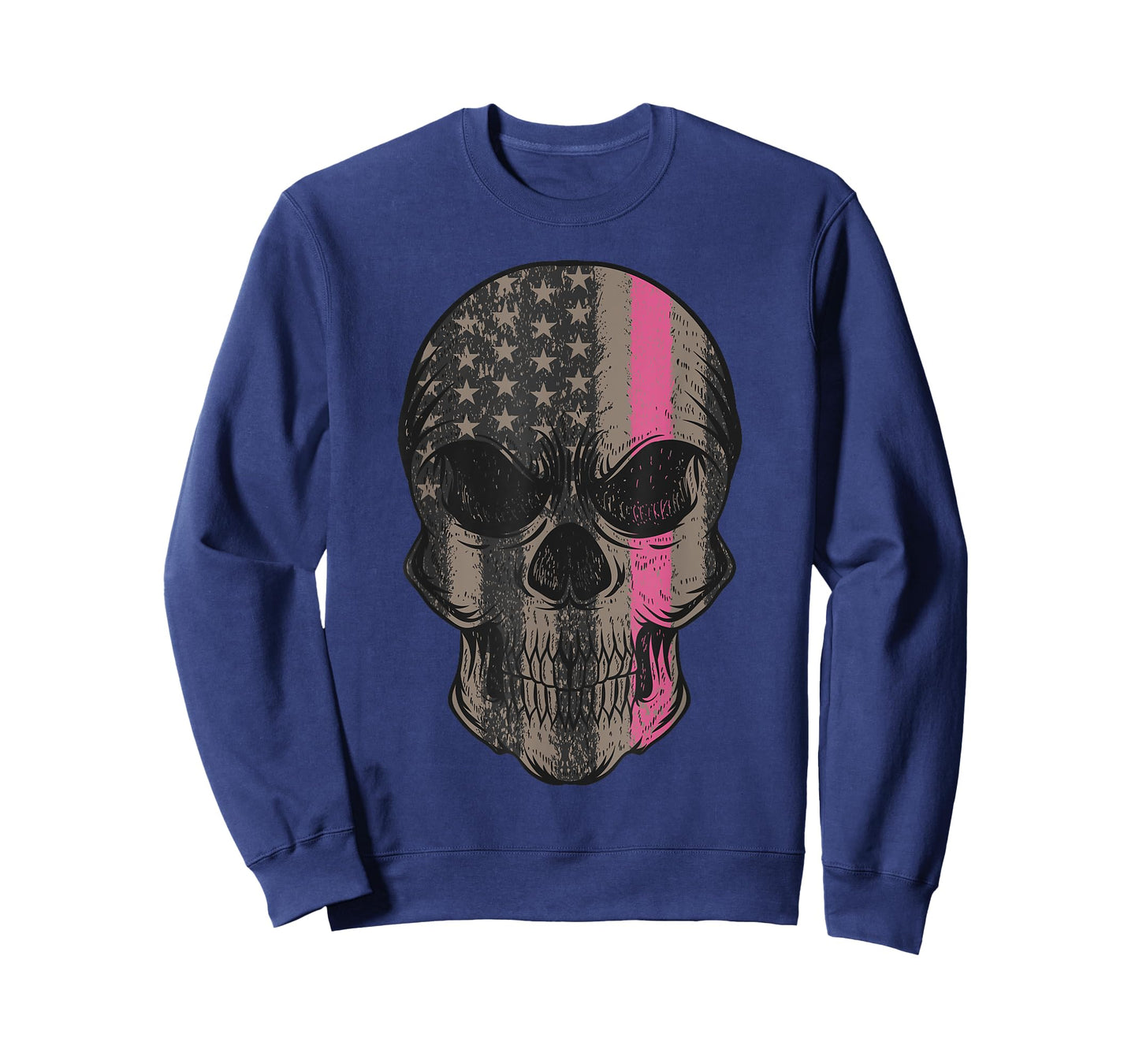 Thin Pink Line Breast Cancer Awareness American Flag Skull Women Men T-Shirt