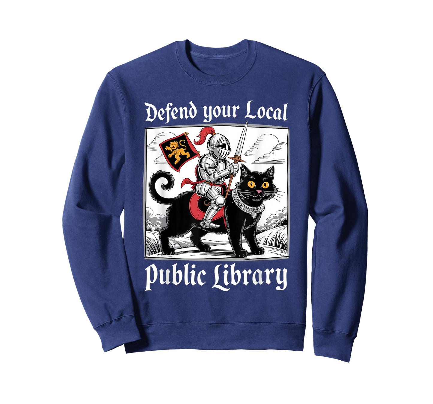 Defend Your Local Public Library Funny Knight Cat T-Shirt