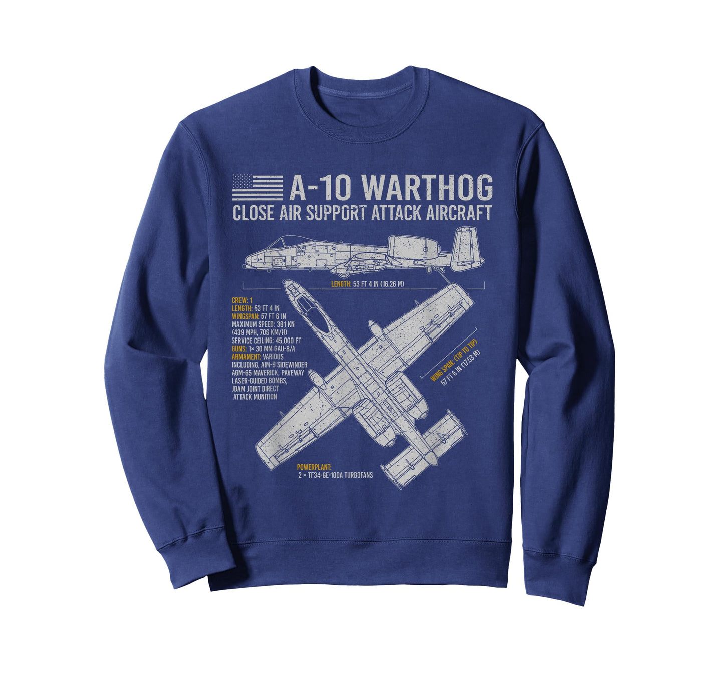 Aviation Geeks Store A-10 Warthog Thunderbolt II Aircraft Airplane Blueprint Fact T-Shirt