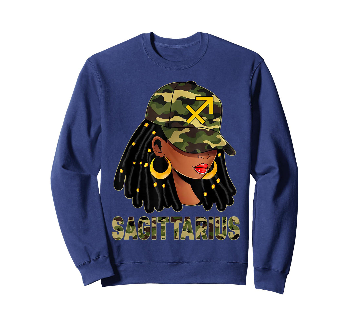 Sagittarius Queen Loc'd Hair Black Woman Camo Cap Zodiac T-Shirt