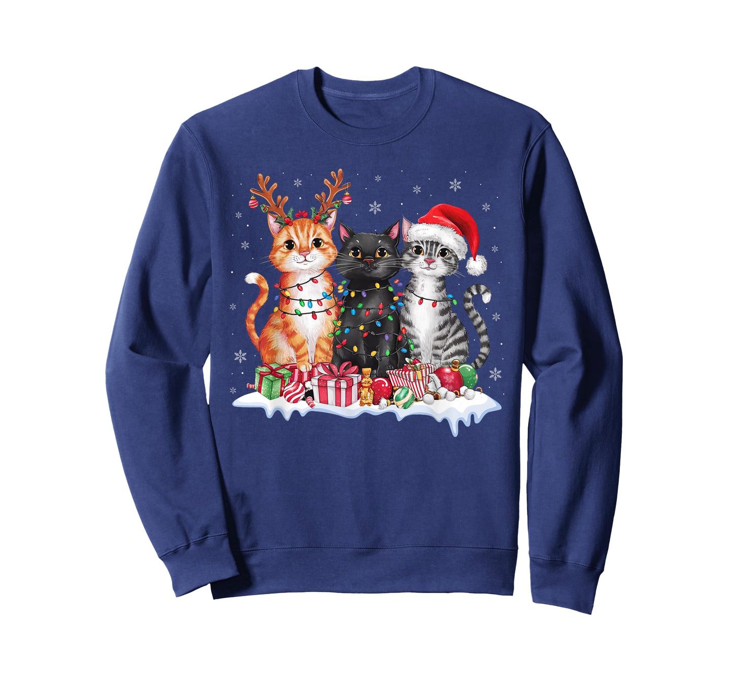 Santa Cat Christmas Light Gorgeous Reindeer Pajama Cat Lover T-Shirt
