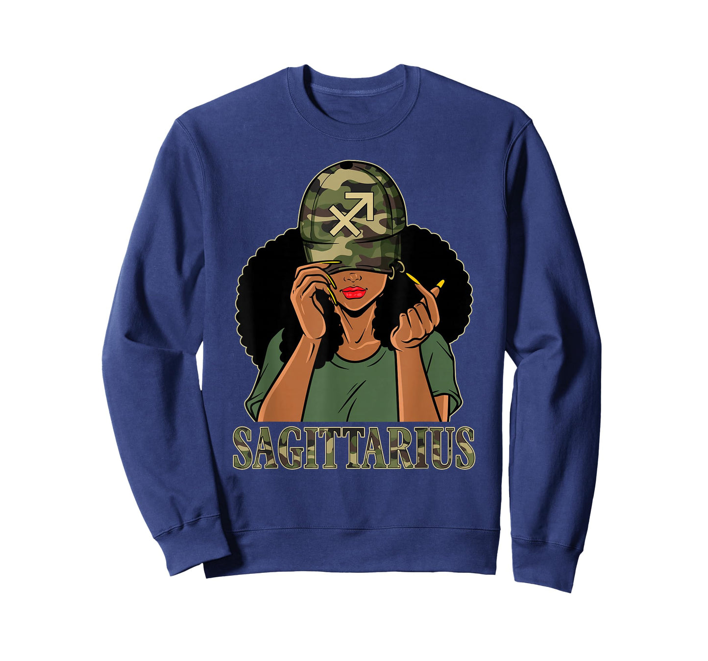 Sagittarius Girl Black Woman With Cap Camo Afro Woman Zodiac T-Shirt