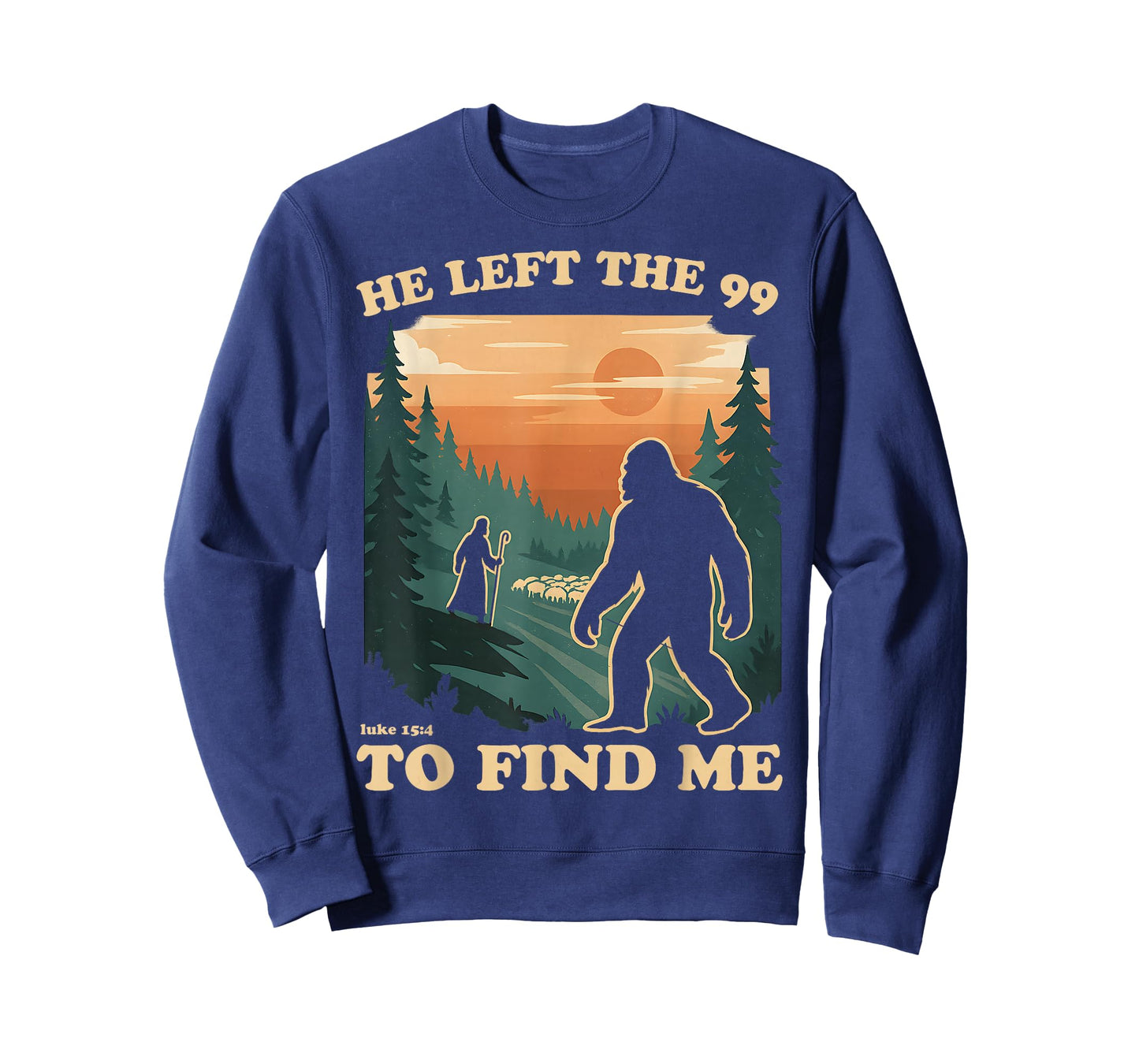He Left The 99 To Find Me Bigfoot Christian Bible Verse 70s T-Shirt