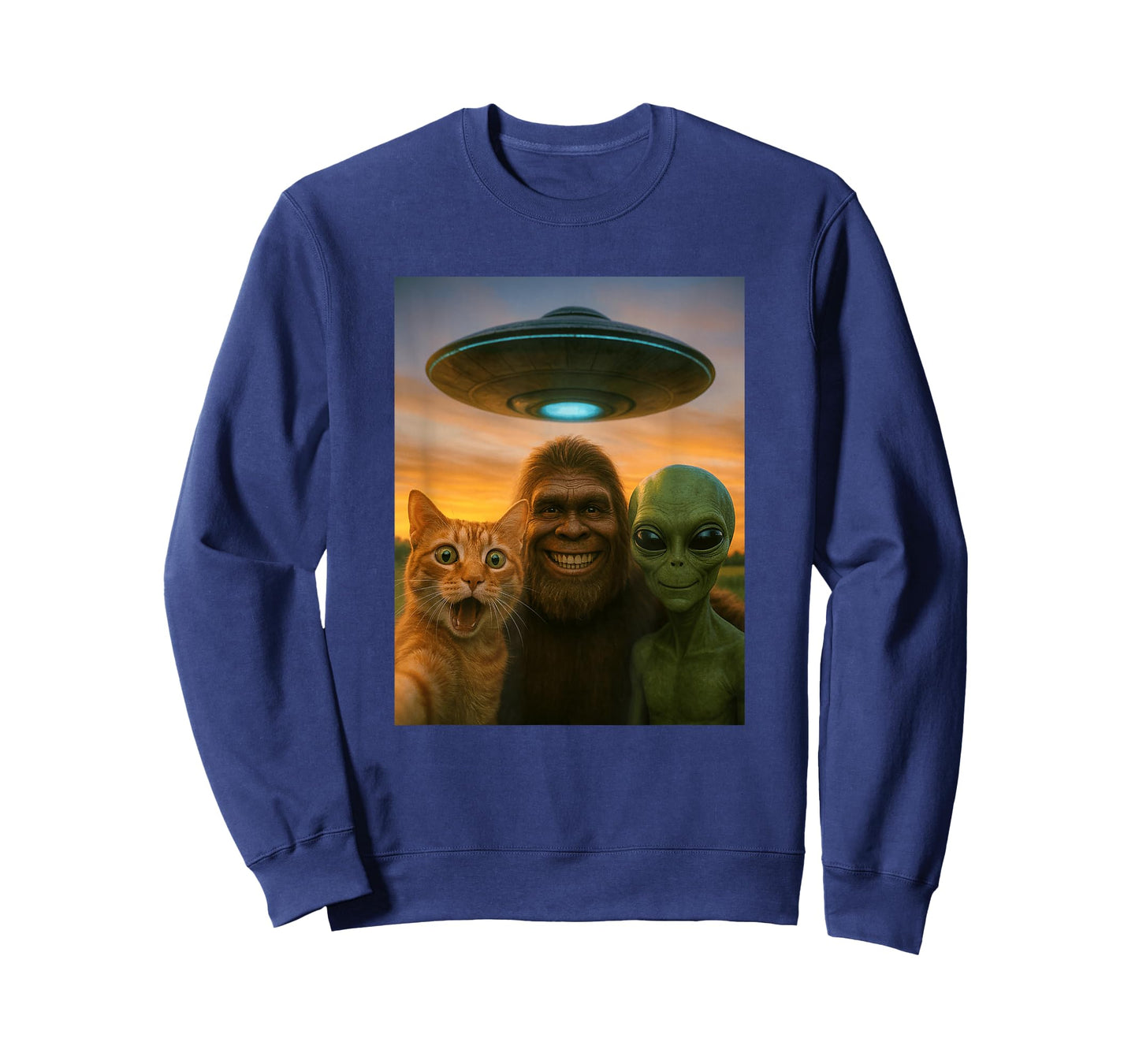Orange Cat Selfie Bigfoot UFO Alien T-Shirt