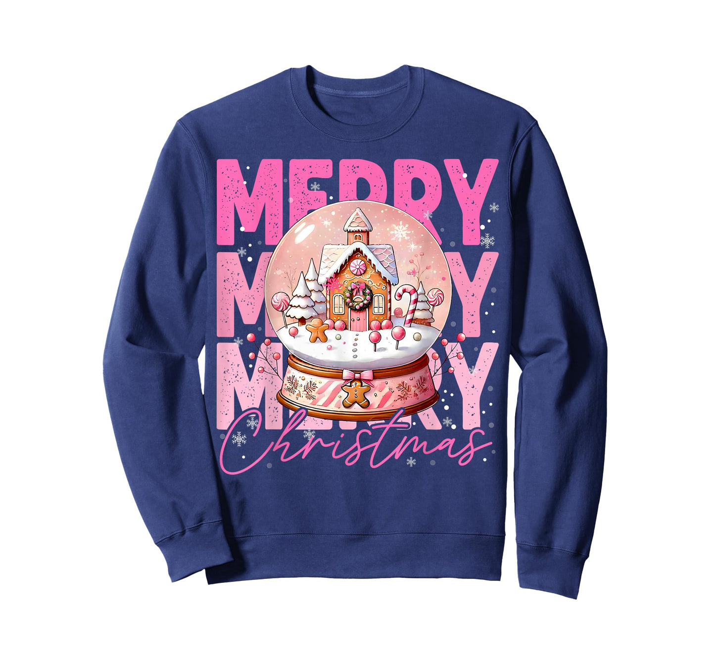 Cute Merry Christmas Snow Globe Pink Gingerbread House Xmas T-Shirt