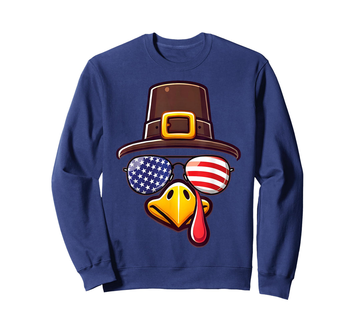 Turkey Face Pilgrim Patriotic Sunglasses Thanksgiving T-Shirt
