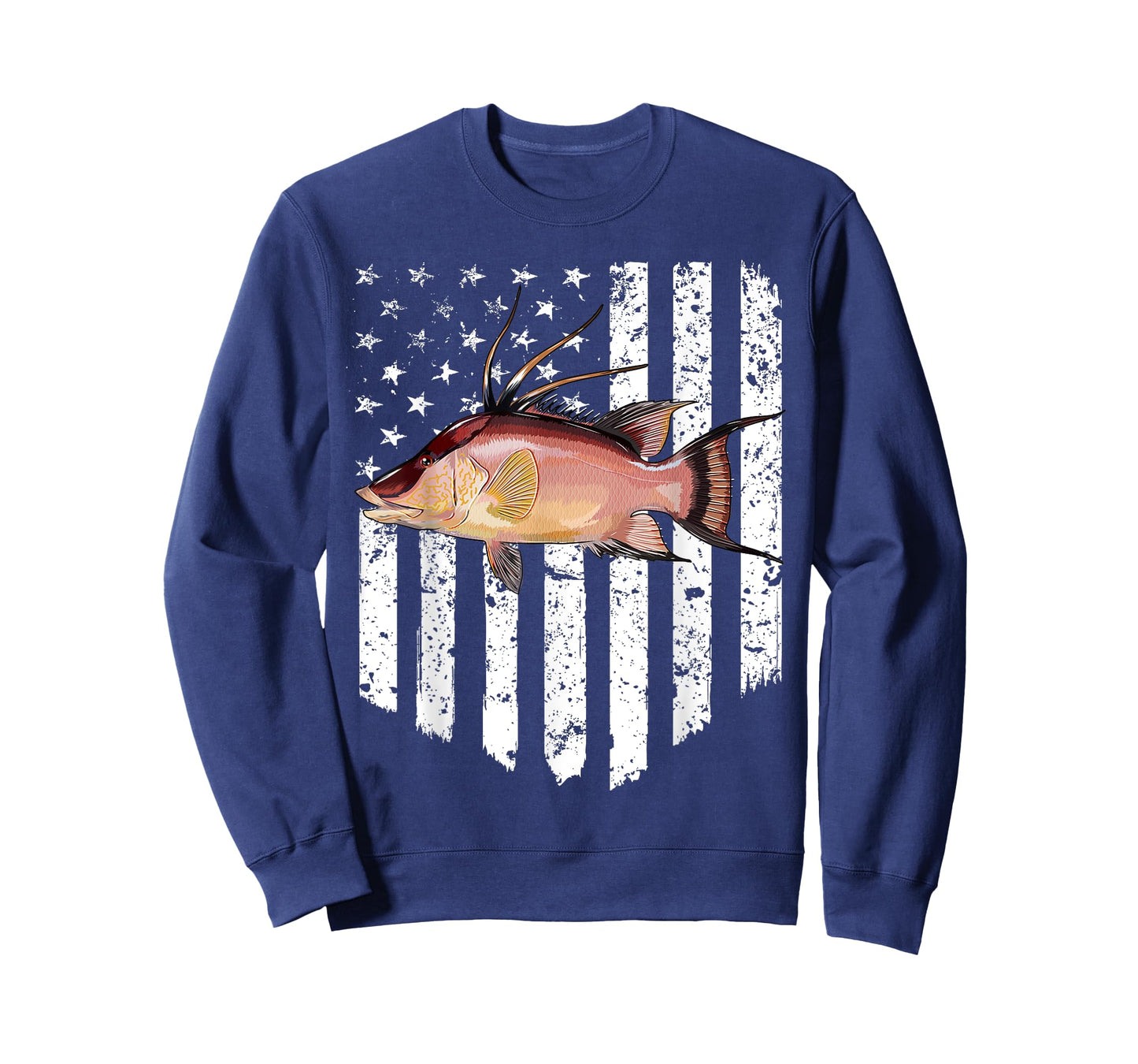 Black White American Flag Hogfish 4th Of July Fish Women Men T-Shirt