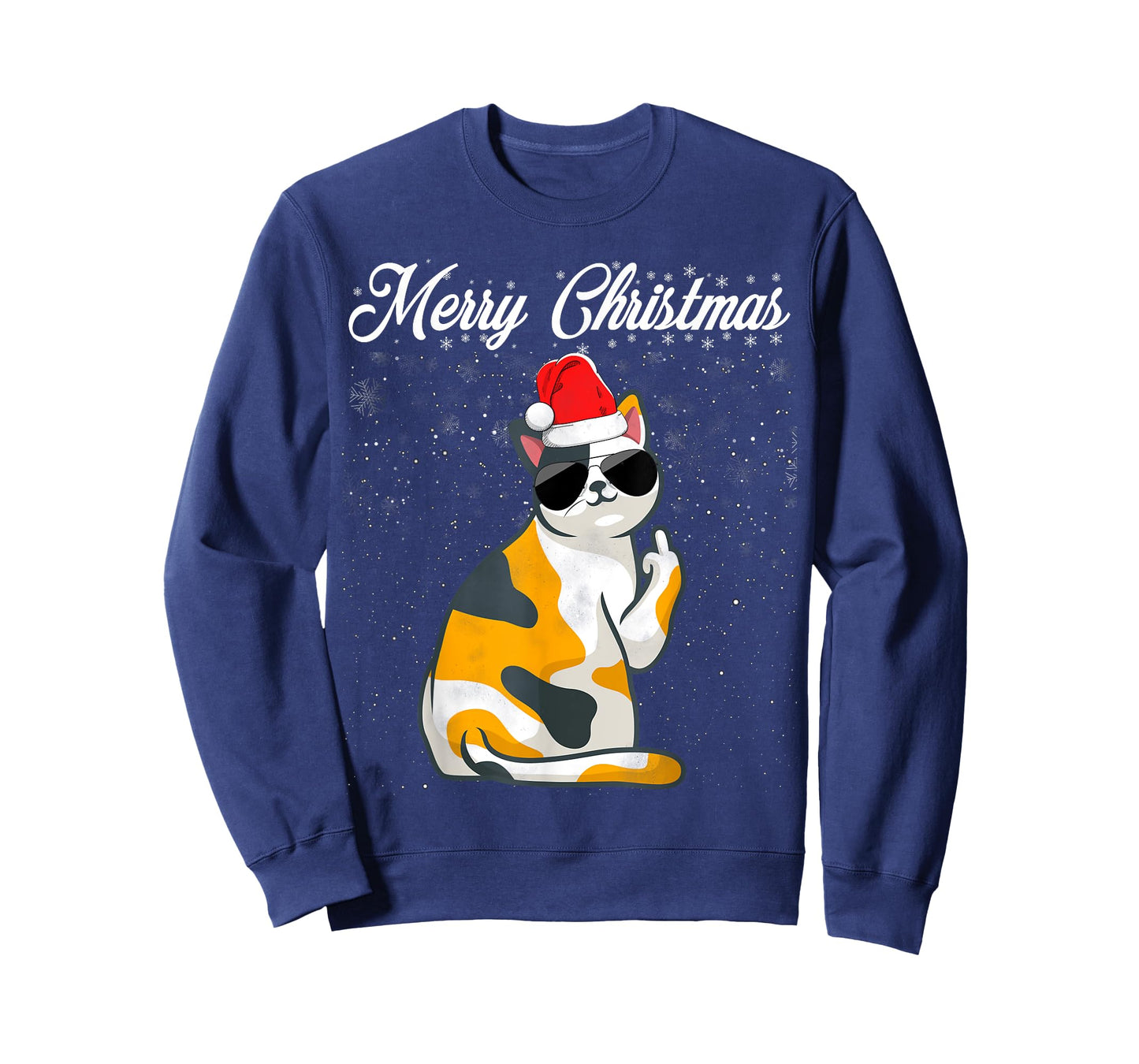 Merry Christmas Cat Middle Finger Rude Xmas Ugly Christmas T-Shirt