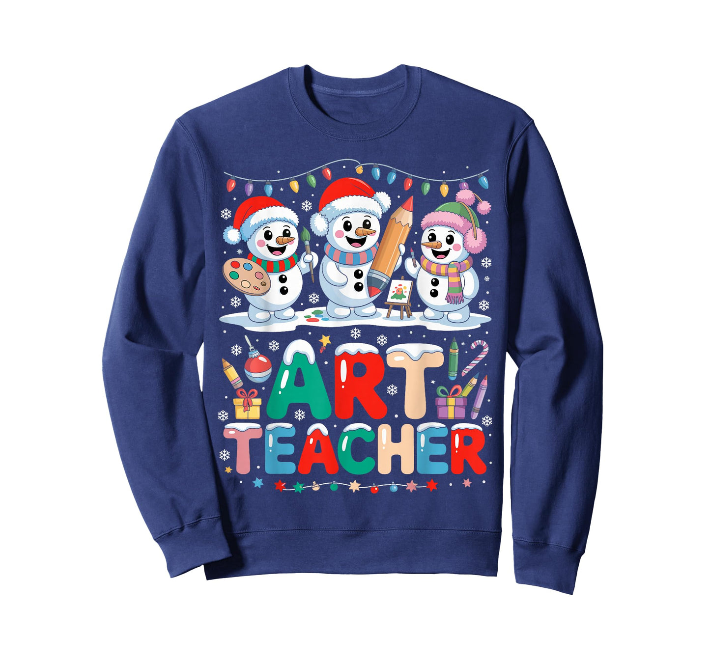 Christmas Art Teacher Snowman Artists Painting Lover Xmas T-Shirt