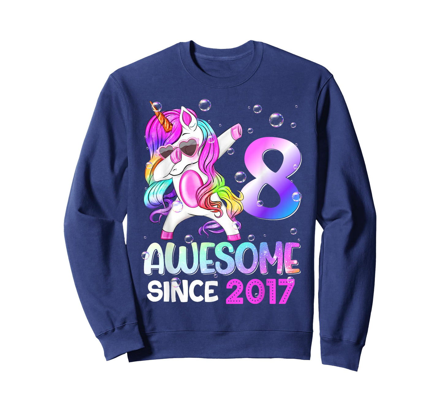 Awesome Since 2017 Dabbing Unicorn 8th Birthday T-Shirt