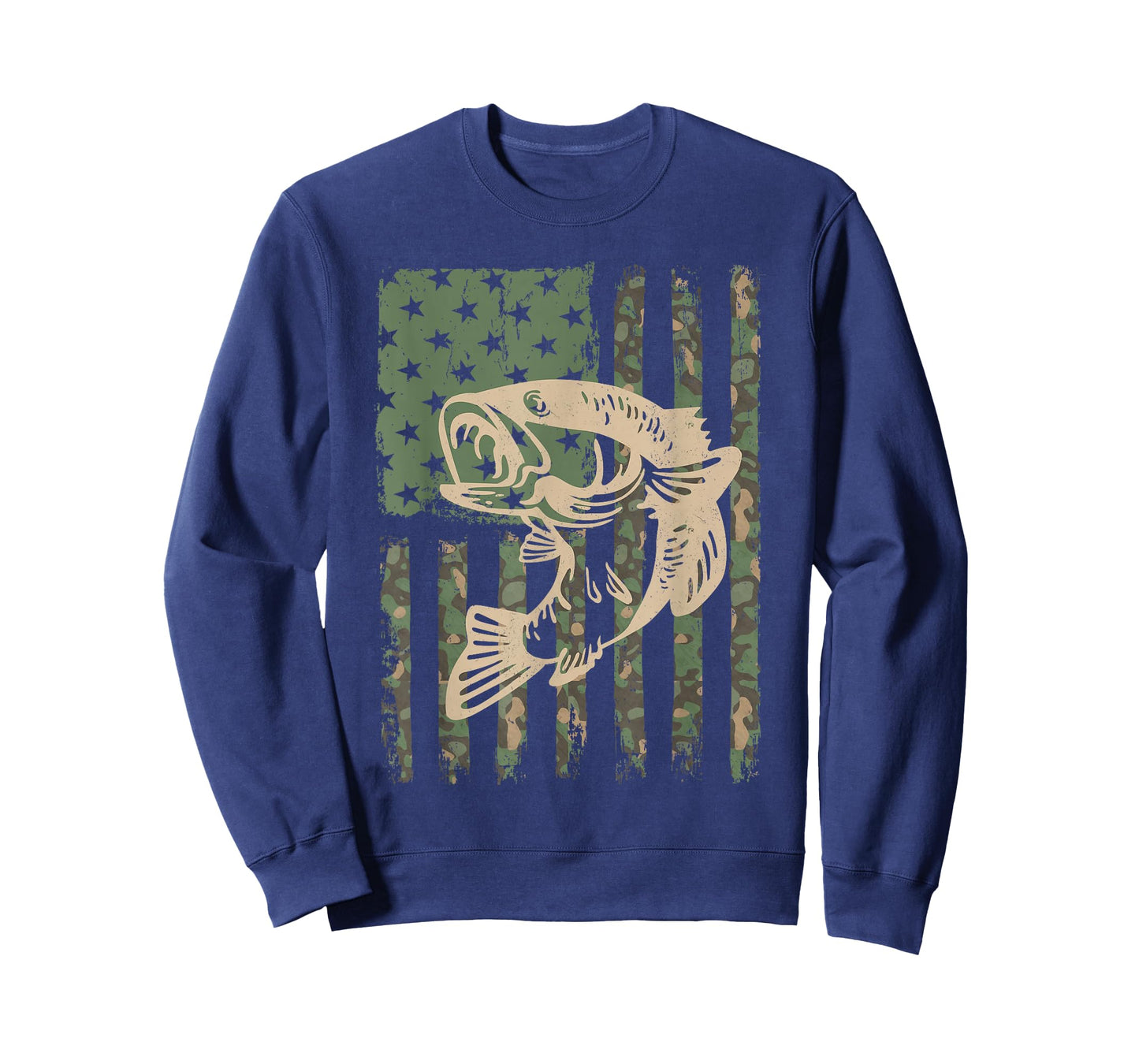Camouflage USA Flag Big Mouth Bass Fishing T-Shirt