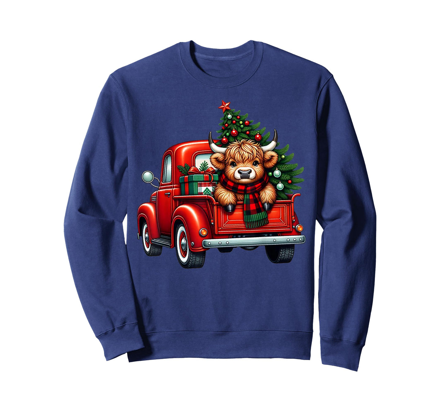 Highland Cow in Truck Farm Farmer Christmas Cow Car Truck T-Shirt
