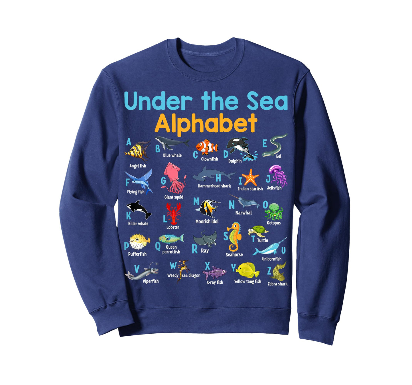 ABC Animals Under Water A-Z Types of Sea Animals Alphabet T-Shirt