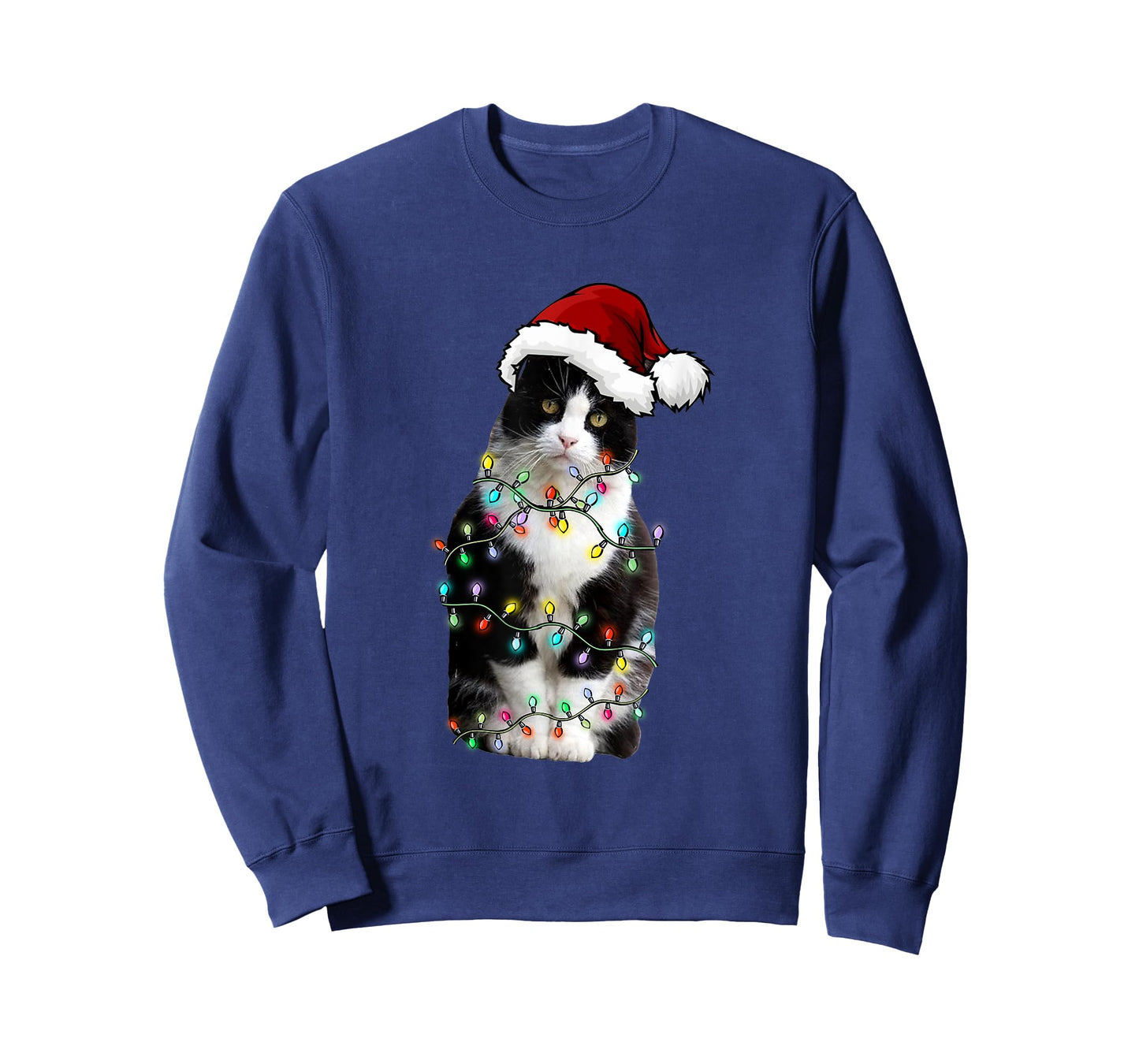 Cute Tuxedo Black Cat Christmas Light Cat Christmas Pajama Men Women Kids T-Shirt