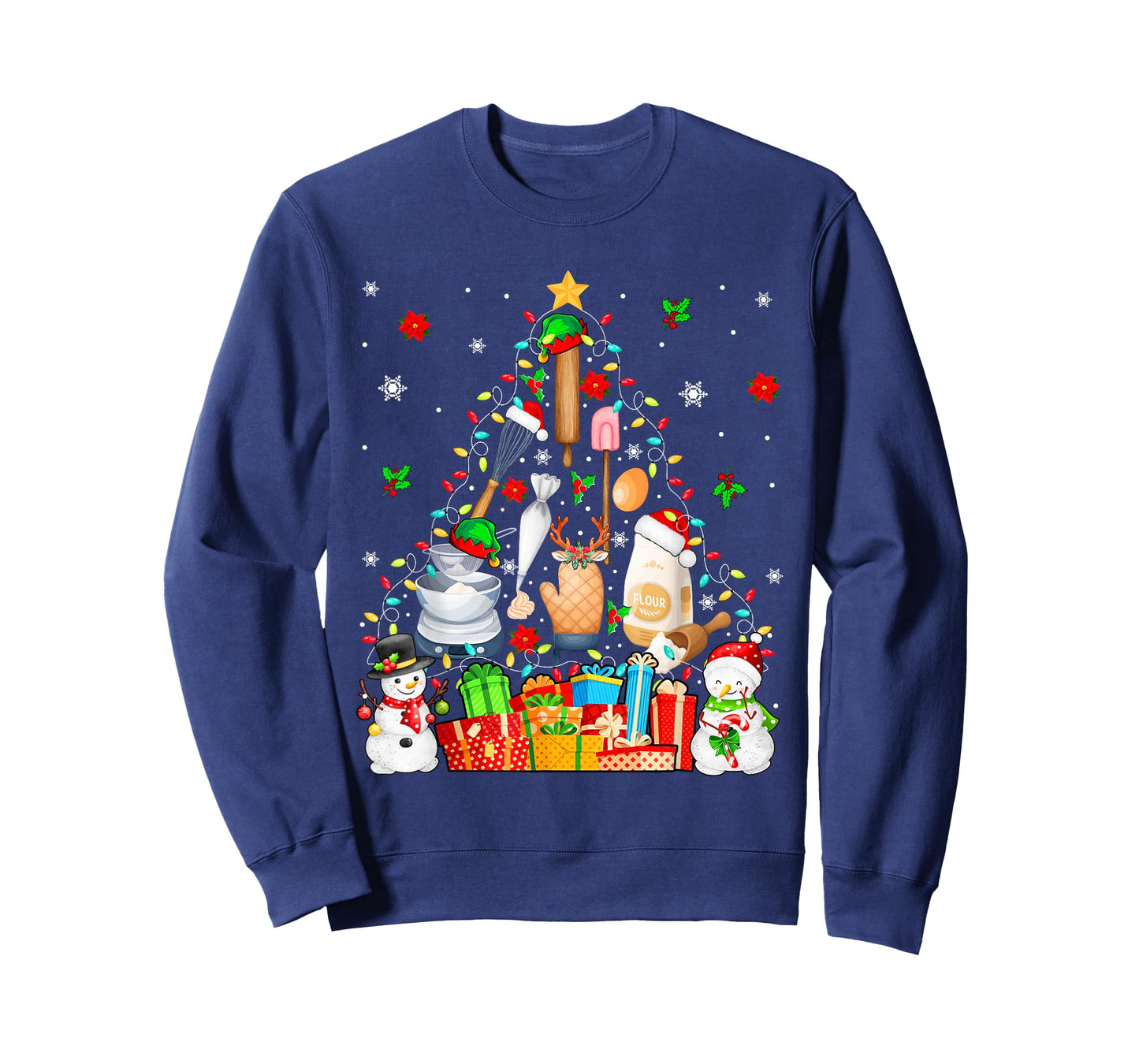 Baking Tools As Christmas Tree Xmas Lights Snowmen Baker T-Shirt