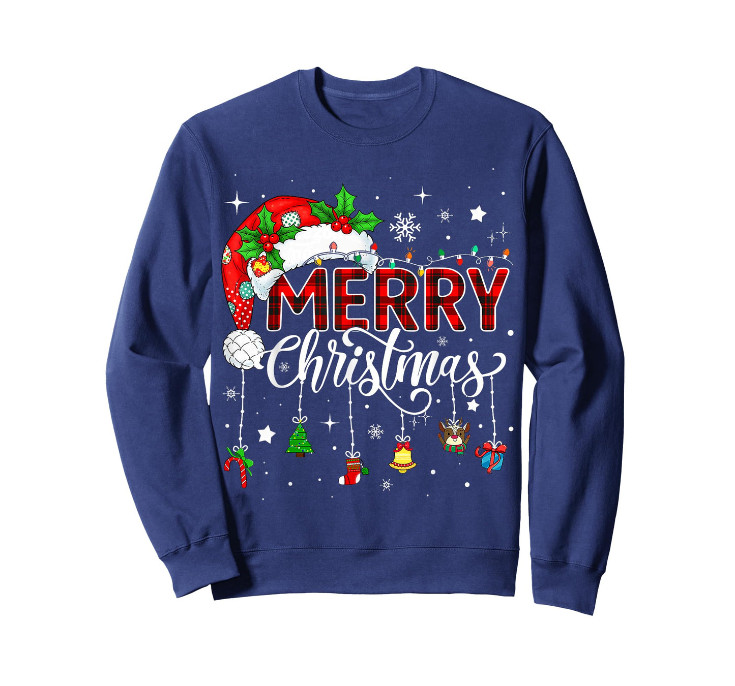 Merry Christmas Lights Red Santa Hat Xmas Family Men Women T-Shirt