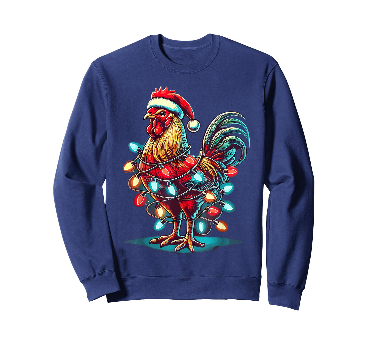 Chicken Santa Hat Christmas Lights Farmer Xmas T-Shirt