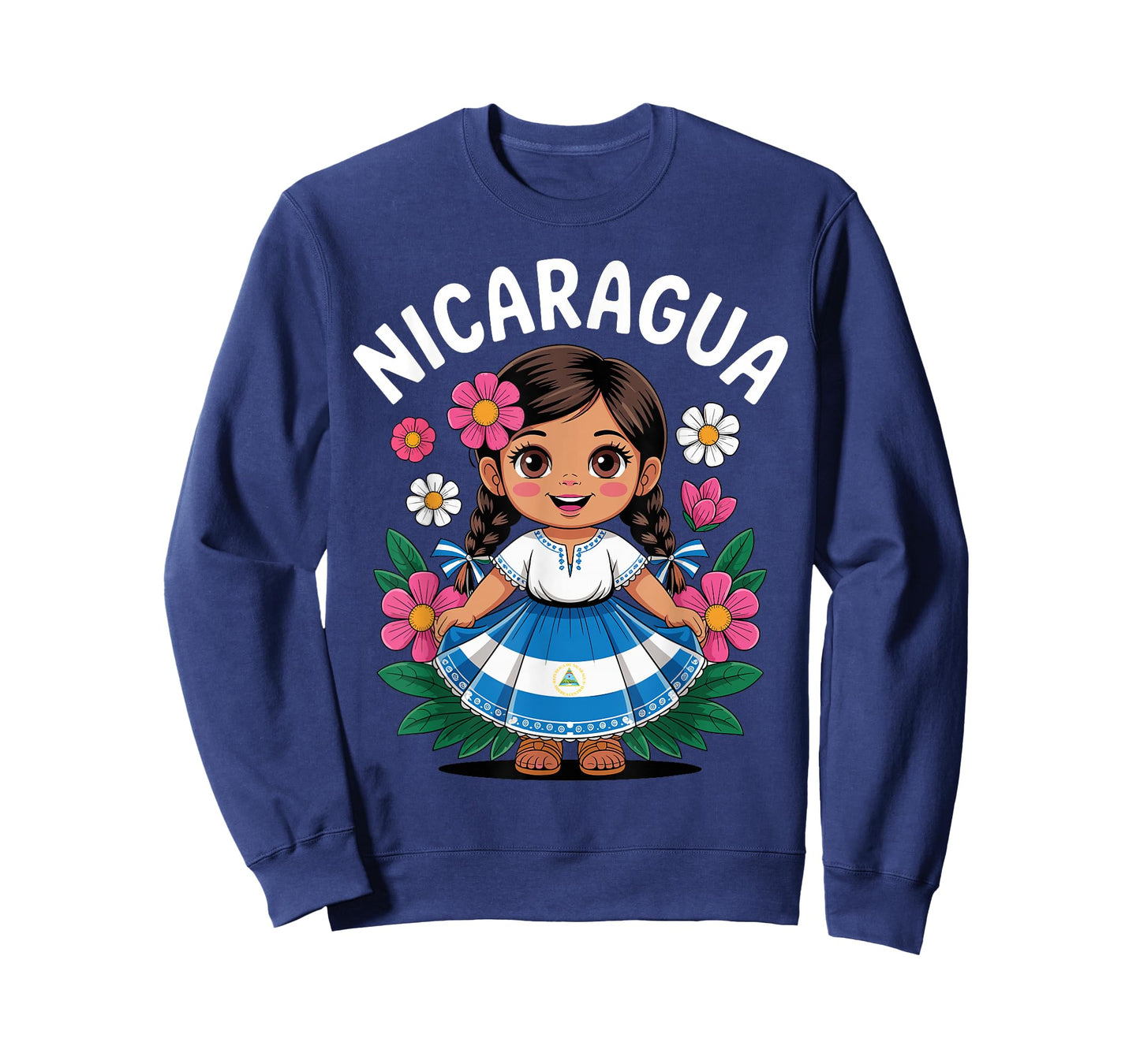 Cute Nicaragua Girl Traditional Dress with Flag Art for Kids T-Shirt