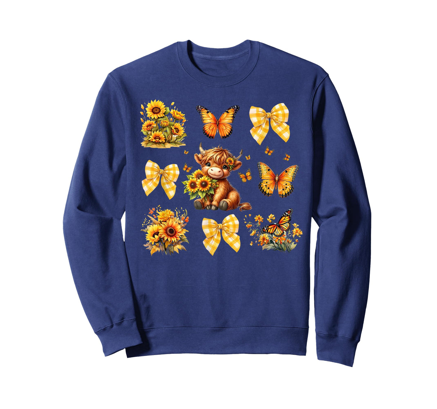 Baby Highland Cow With Sunflower Butterflies Farm Western T-Shirt