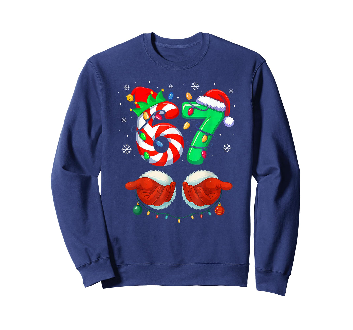 Funny Six Seven 67 Meme 6 7 Christmas Santa Hand Boys Teens T-Shirt