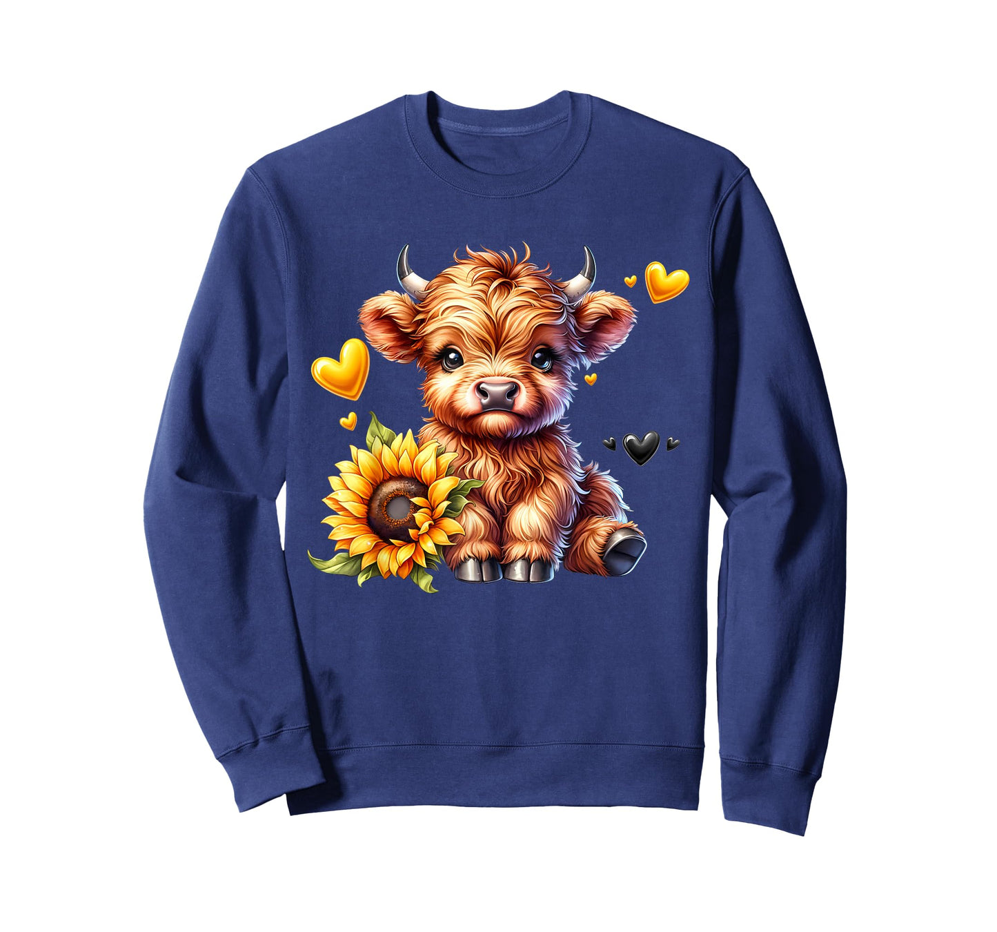 Cute Highland Cow with Sunflower Women Girl T-Shirt