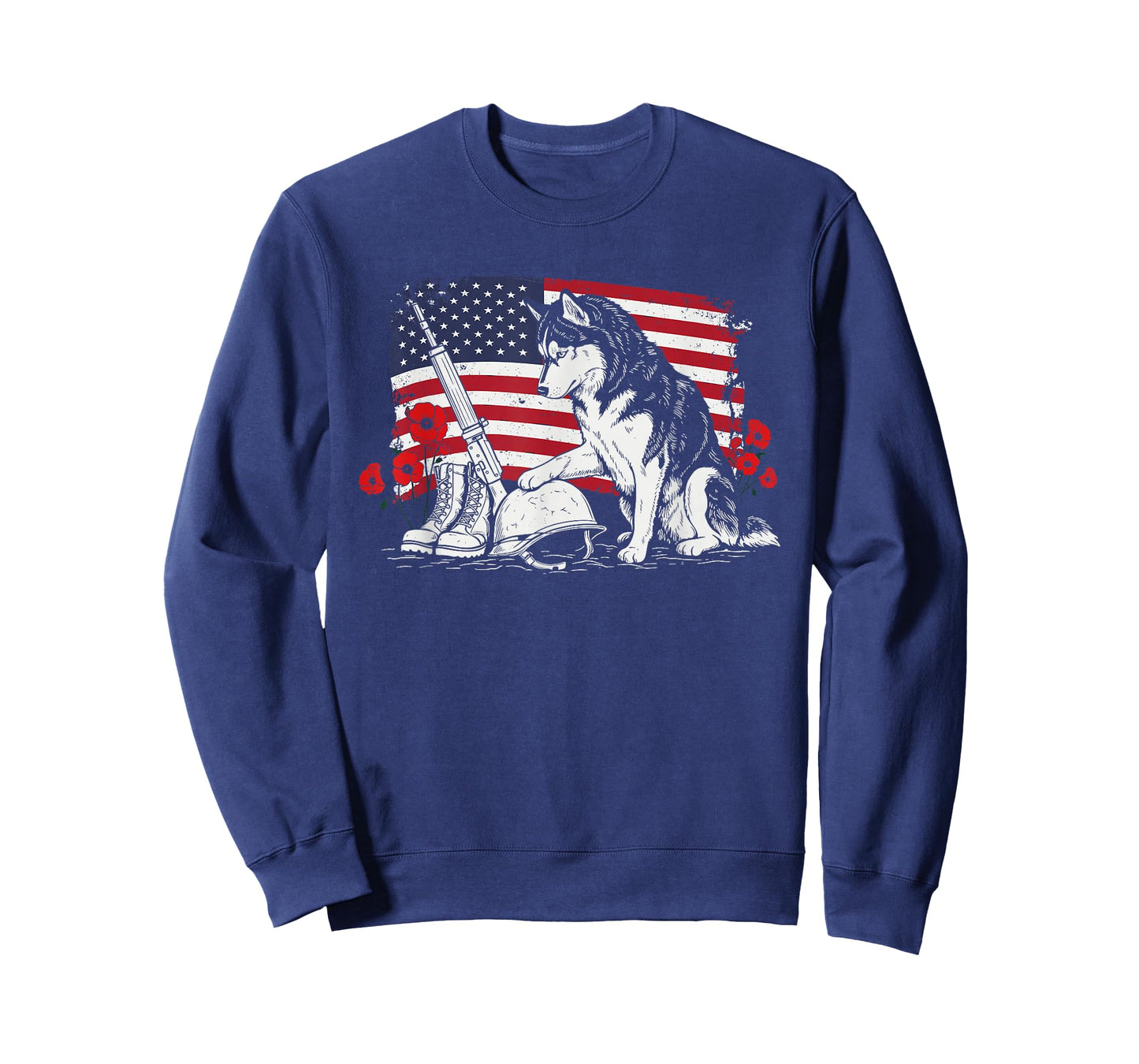 Siberian Husky American USA Flag Memorial Day 4th of July T-Shirt