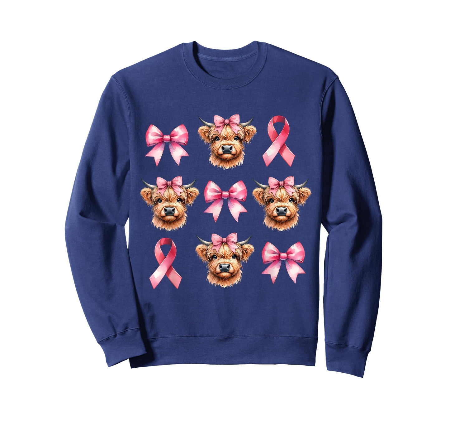 Coquette Bow Pink Ribbon Highland Cow Pink Breast Cancer T-Shirt