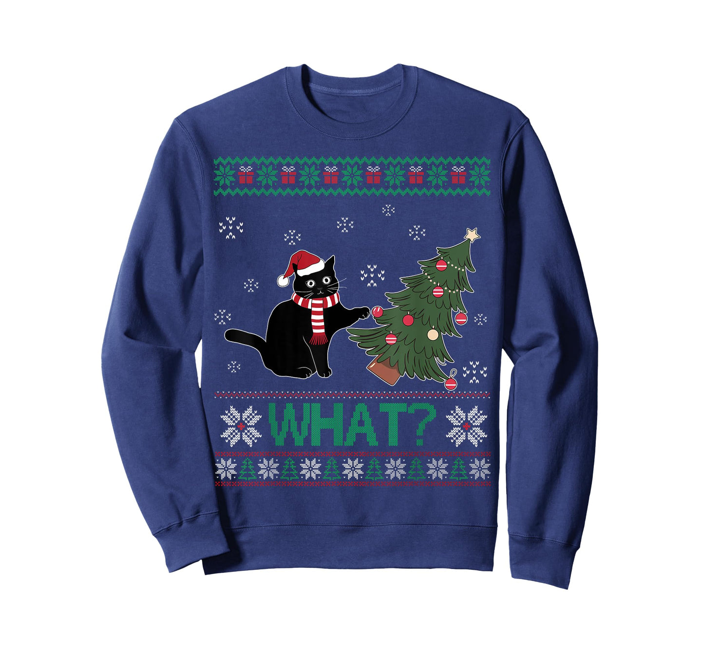 Black Cat What Pushing Christmas Tree Funny Cat Xmas Gifts Men Women Kids T-Shirt