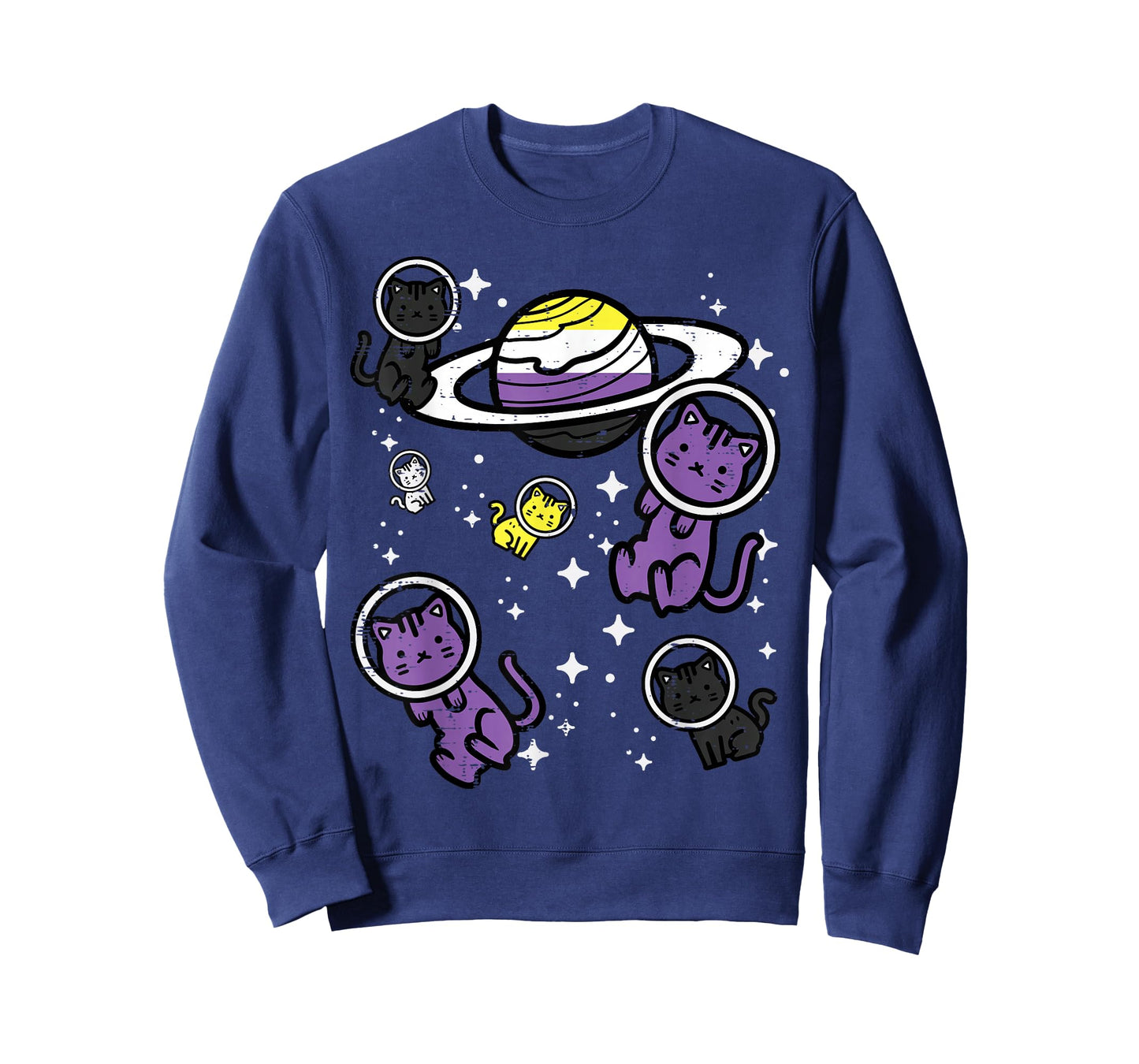 Nonbinary Cats Space Enby Pride Flag Lgbt Girls Kids Women T-Shirt