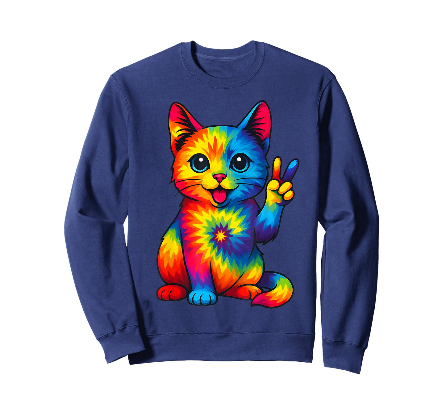 Cat Tie Dye Peace Sign Hippie Funny Cats Lovers Cute Cat T-Shirt