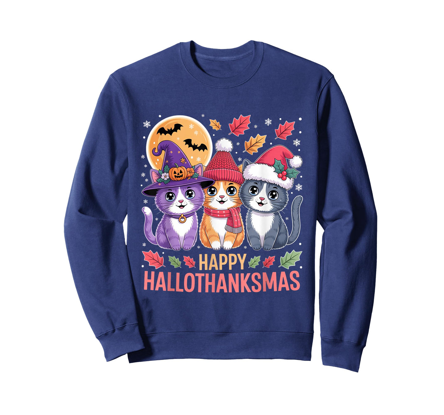 Halloween Cats Thanksgiving Christmas Happy HalloThanksMas T-Shirt