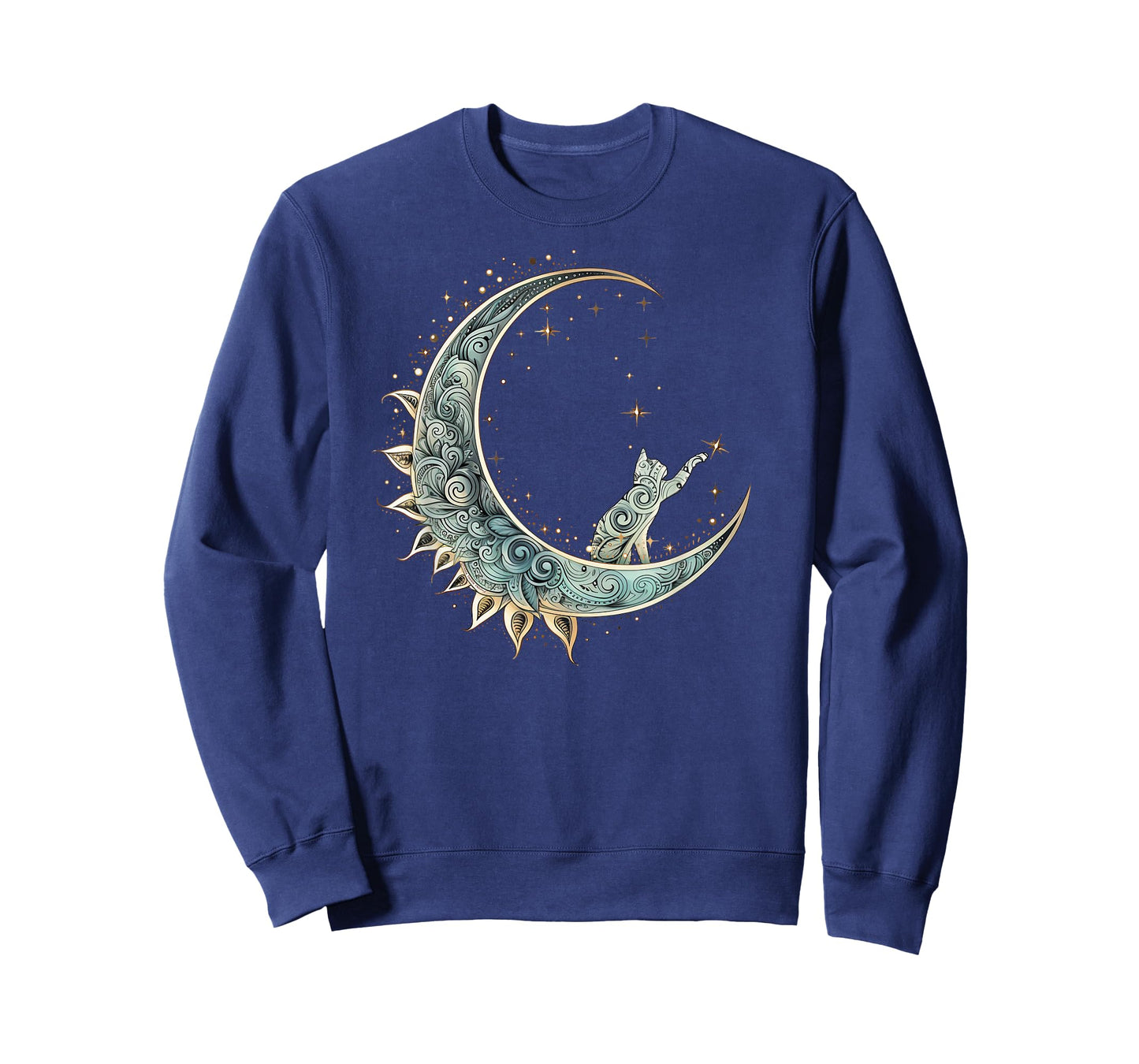 Mystical Aesthetic Cat Sitting on Crescent Moon Lunar Cat T-Shirt